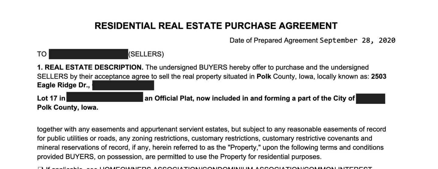 Iowa Purchase Agreement Document for Property Transaction in Polk County, Iowa